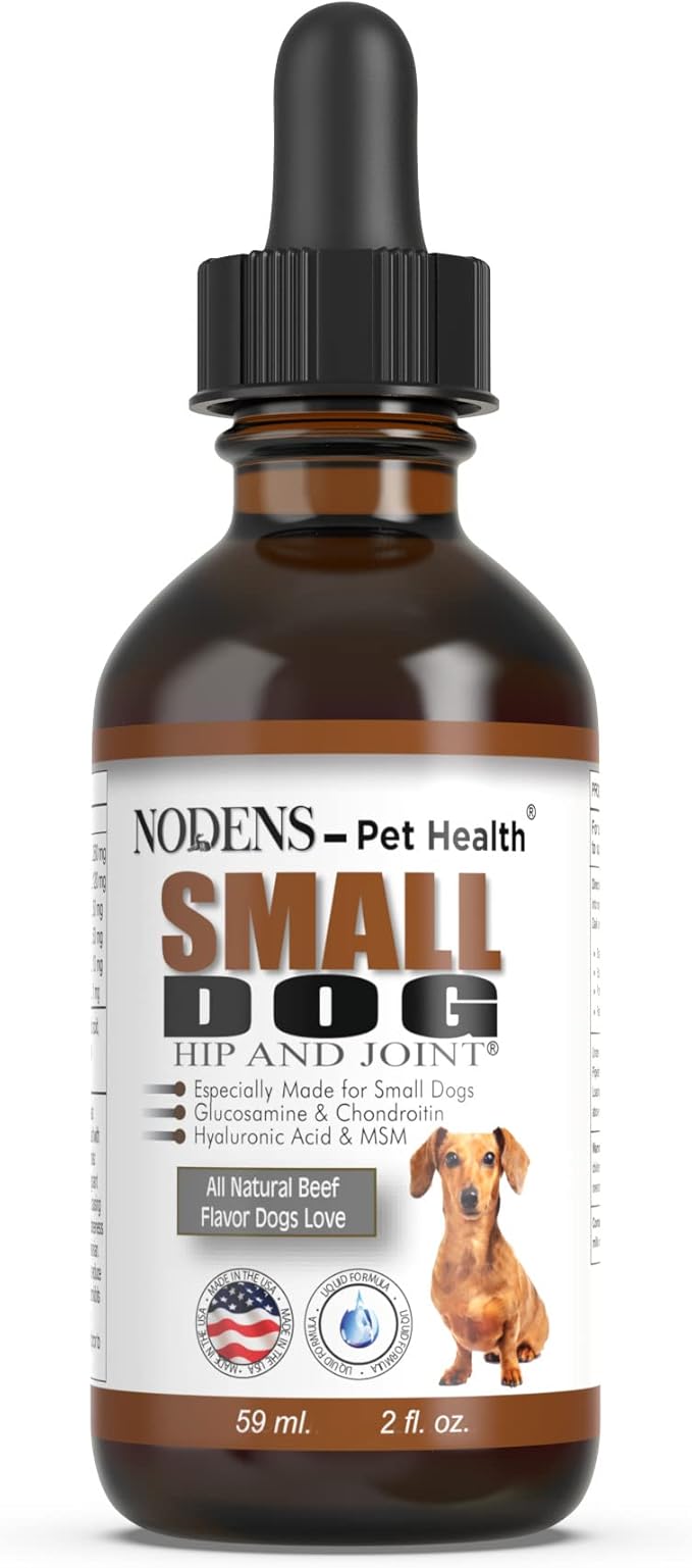 NODENS Small Dog Hip and Joint Liquid Glucosamine for Dogs with Chondroitin – Small Dog Joint Supplement for Natural Dog Pain Relief Anti-inflammatory for Improved Joint Flexibility and Mobility 59ml