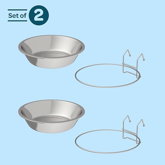 PETMAKER Stainless-Steel Hanging Pet Bowls for Dogs & Cats-Cage, Kennel, & Crate Large Feeder Dishes for Food & Water-Set of 2, 48oz Each