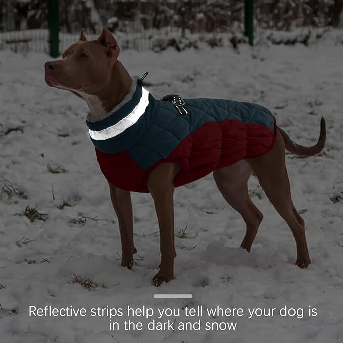 FUAMEY Dog Winter Jacket - Cold Weather Padded Dog Vest with Harness. Water Resistant Coat, Dark Blue M