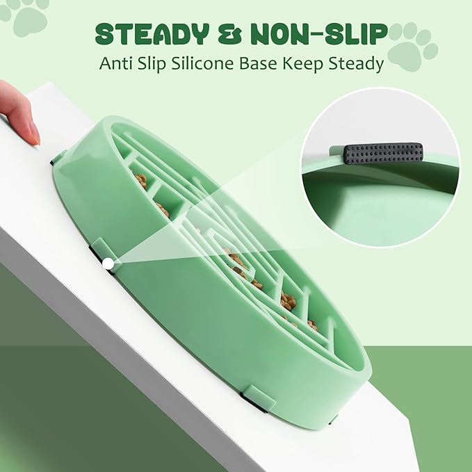 WHIPPY Slow Feeder Dog Bowl, Puzzle Maze Design to Slow Down Eating, 3-Cup Capacity, Anti-Gulping Food Bowl for Medium & Large Dogs,Mint Green