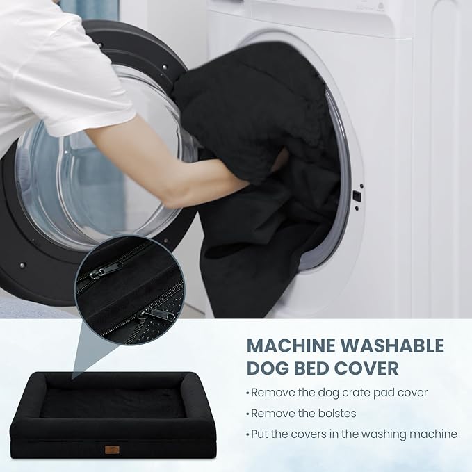 Large Dog Bed for Large Dogs, Waterproof Orthopedic Dog Bed with Removable Cover, 4-Sides Removable Bolster Soft Sofa with Nonskid Bottom, Washable Pet Beds, Black