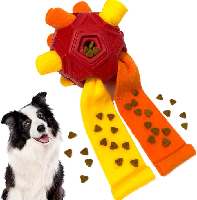 Snuffle Ball for Dog Toys Unbreakable Upgrade Ball Interactive Toy Foraging Snuffle Mat Puppy Treat Dispenser Slow Feeder Dog Puzzle Toys for Small, Medium, Large Pets (OrangeRed)