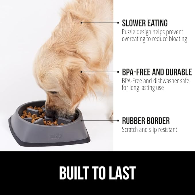 Gorilla Grip Slow Feeder Dog and Cat Bowls, Interactive Puzzle Toy for Dogs and Cats Food Training, Keeps Pets Busy and Prevents Puppy Overeating, Large, Small Breeds, 100% BPA Free, 1 Cup Gray