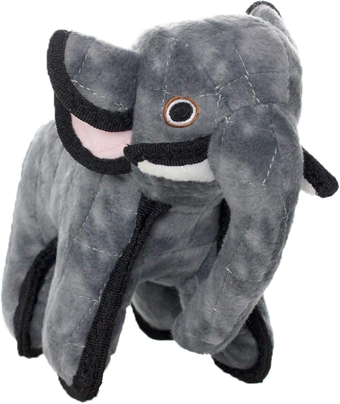 TUFFY - World's Tuffest Soft Dog Toy- Zoo Elephant -Multiple Layers. Made Durable, Strong & Tough. Interactive Play (Tug, Toss & Fetch). Machine Washable & Floats. (Junior 2 Pack)