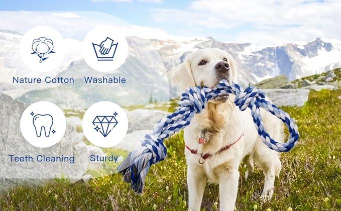 Dog Rope Toys for Large and Medium Aggressive Chewers, 3 Pack Heavy Duty Rope Toy for Large Breed, Indestructible Chew Toys, Tug of War Dog Toy, 100% Cotton Teeth Cleaning