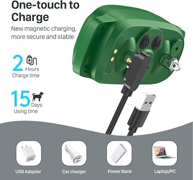 Bark Collar, Rechargeable Dog Bark Collar with 5 Adjustable Sensitivity and Intensity Beep Vibration, Anti Barking Collar for Small Medium Large Breed Dogs (Green)