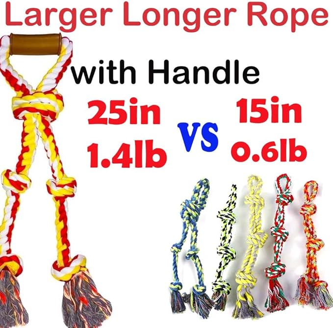 Large Dog Rope Toys for Aggressive Chewers - Pitbull Tug of War, Heavy Duty, Outdoor, Medium to Large Breed, Durable Dog Tug Toys with Handle