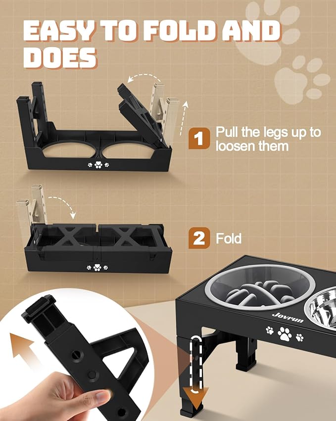 Elevated Dog Bowls, Dog Feeder with 2 Stainless Steel Dishes &1 Slow Feeder Bowl, 5 Heights Adjustable Raised Stand for Medium Large, Food Dishes with Non-Slip Feet