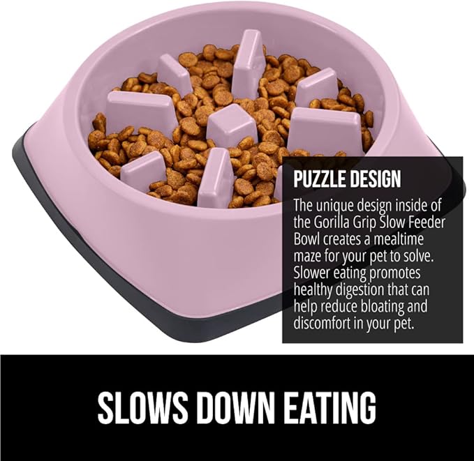 Gorilla Grip Slow Feeder Dog and Cat Bowls, Interactive Puzzle Toy for Dogs and Cats Food Training, Keeps Pets Busy and Prevents Puppy Overeating, Large, Small Breeds, 100% BPA Free, 2 Cup Pink