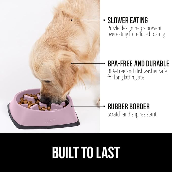Gorilla Grip Slow Feeder Dog and Cat Bowls, Interactive Puzzle Toy for Dogs and Cats Food Training, Keeps Pets Busy and Prevents Puppy Overeating, Large, Small Breeds, 100% BPA Free, 4 Cup Pink