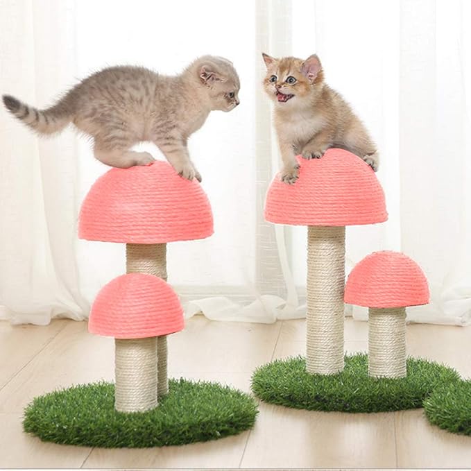 Cat Scratching Post, Mushroom Claw Scratching Post for Kitty, Natural Sisal Cat Scratchers Pole, 15x12 Inch Cat Interactive Toys (Pink)