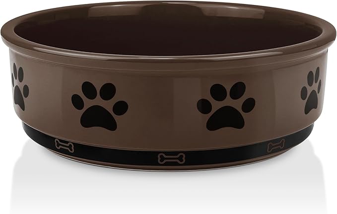 KPWACD Ceramic Pet Bowl for Dogs and Cats, Weighted Non-Slip Dog Bowls Food and Water Dish, Durable Pets Feeding Bowls Suitable for Small, Medium, and Large Dogs, Brown, 70 Oz