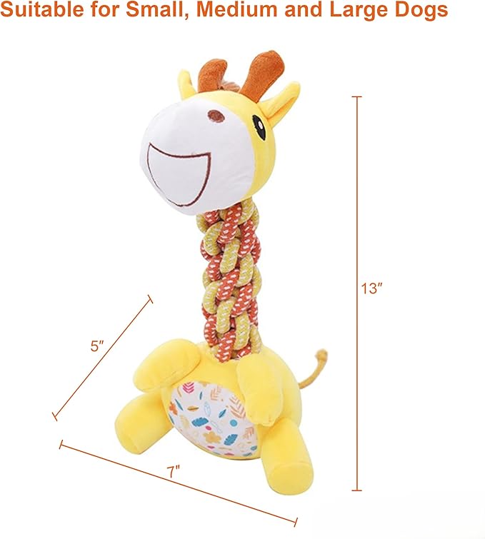 Large Squeaky Plush Giraffe Dog Toy, Durable Chew Toy for Aggressive Chewers, Interactive Tug of War Fetch Toy, Soft Rope Neck for Small Medium Large Dogs
