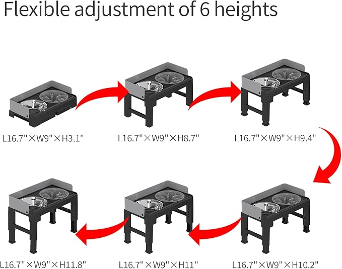 PAKEWAY Elevated Dog Bowls, Spill Proof, Tiltable Dog Feeder with 1 Stainless Steel Bowl &1 Slow Feeder Bowl, 6 Height Adjustable Raised Dog Bowls Stand for Medium Large Dogs