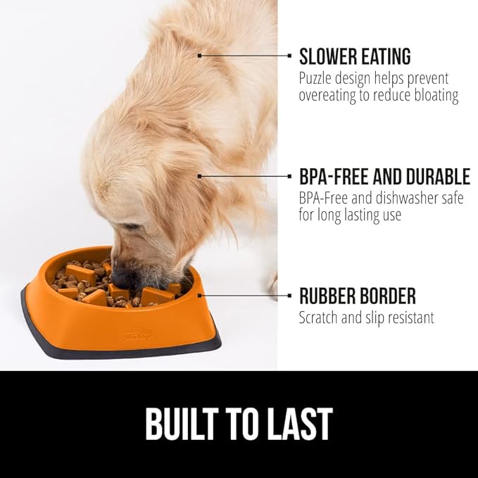 Gorilla Grip Slow Feeder Dog and Cat Bowls, Interactive Puzzle Toy for Dogs and Cats Food Training, Keeps Pets Busy and Prevents Puppy Overeating, Large, Small Breeds, 100% BPA Free, 4 Cup Orange