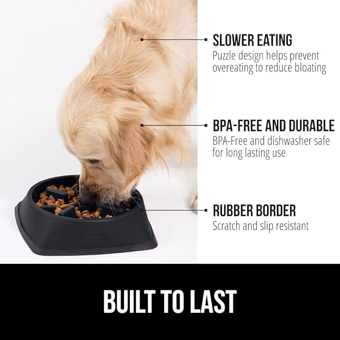 Gorilla Grip Slow Feeder Dog and Cat Bowls, Interactive Puzzle Toy for Dogs and Cats Food Training, Keeps Pets Busy and Prevents Puppy Overeating, Large, Small Breeds, 100% BPA Free, 2 Cup Black