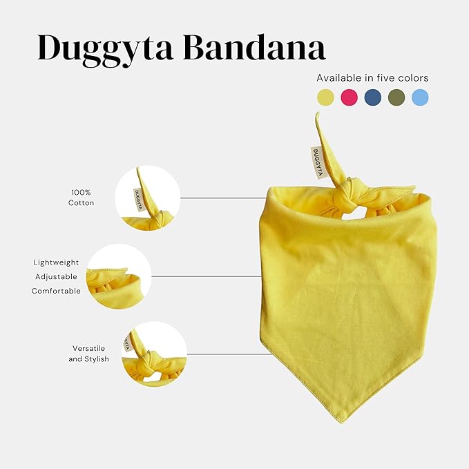 Premium Solid Yellow Dog Bandana, Luxury Soft Cotton Adjustable Triangle Scarf for Small Dogs, Comfortable, Stylish, and Customizable for All Seasons, Dog Accessories