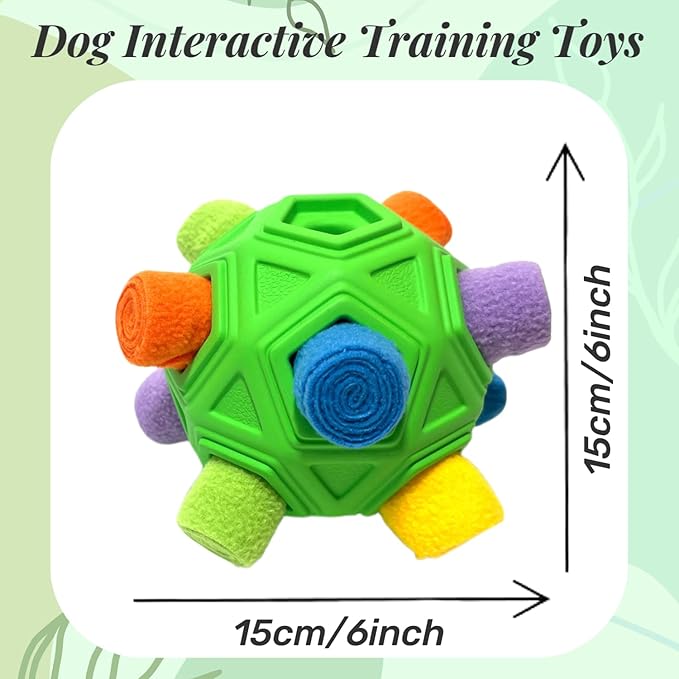 Snuffle Ball for Dog Toys Unbreakable Upgrade Ball Interactive Toy Foraging Snuffle Mat Puppy Treat Dispenser Slow Feeder Dog Puzzle Toys for Small, Medium, Large Pets (Green Rainbow)