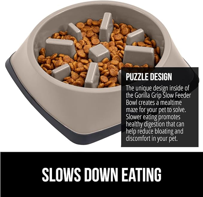 Gorilla Grip Slow Feeder Dog and Cat Bowls, Interactive Puzzle Toy for Dogs and Cats Food Training, Keeps Pets Busy and Prevents Puppy Overeating, Large, Small Breeds, 100% BPA Free, 1 Cup Beige