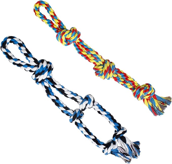2 Pack 20 Inch Dog Rope Toy for Aggressive Chewers, Heavy Duty Chew Toys for Teeth Cleaning, Cotton Rope Dog Tug Toy for Medium to Large Breed