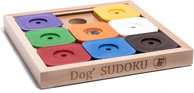 Interactive Sudoku Puzzle for Medium Dogs and Cats - Expert Brain Pet Toy - 9 Treat-Hiding Holes, Medium Wood and Plastic Design