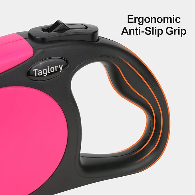 Taglory Retractable Dog Leash, 16ft No Tangle Leash Retractable for Medium and Large Dogs Up to 100 lbs, One-Handed Brake, Pause, Lock, Pink
