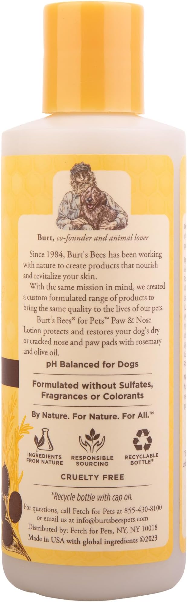 Burt's Bees for Pets Paw and Nose Lotion with Rosemary and Olive Oil, 2pk, 99.7% Natural Origin Formulas, Dog Paws and Pad Moisturizer, Caine Nose Soothing Formula, 2pk, 4oz