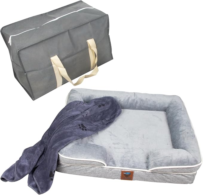 -kit Orthopedic Dog Bed with Blanket - Waterproof - Washable Cover and Memory Foam Dog Bed - Cama para Perros Small Size Gray.