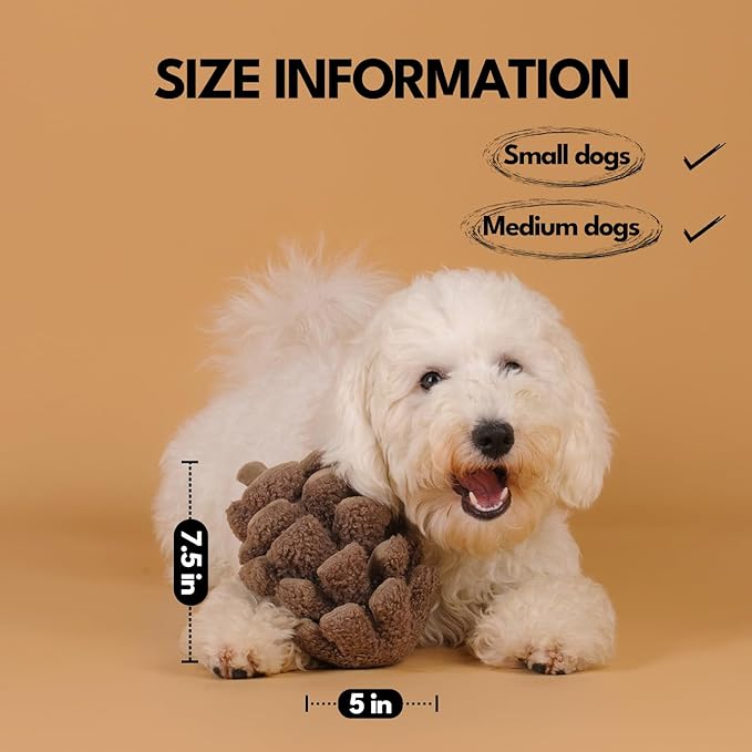 Plush Pinecone Dog Toys-Interactive, Squeaky, Snuffle, Treat Dispensing, Nose Work Game for Small and Medium Dogs