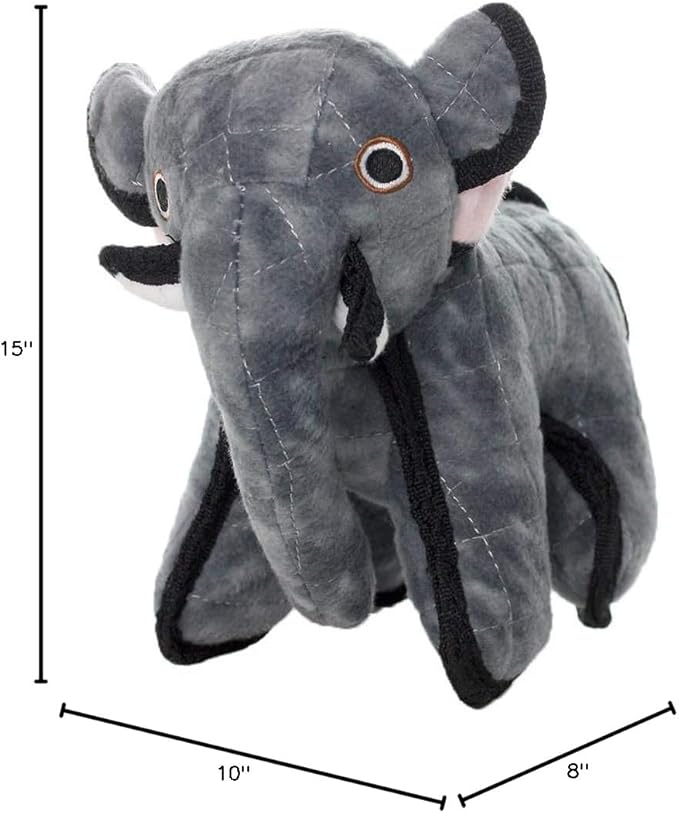 TUFFY - World's Tuffest Soft Dog Toy- Zoo Elephant -Multiple Layers. Made Durable, Strong & Tough. Interactive Play (Tug, Toss & Fetch). Machine Washable & Floats. (Junior 2 Pack)