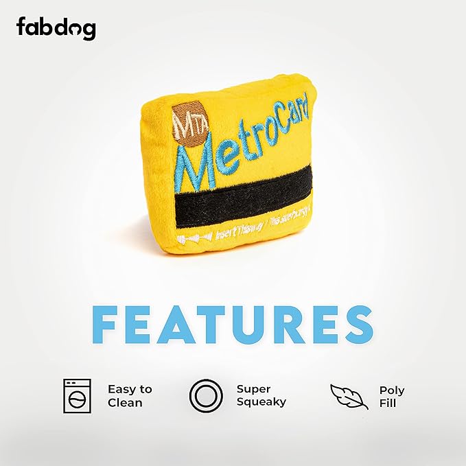 fabdog Dog Plush Toys - Fun Squeaky Puppy Toys - New York Metro Card Tribute Makes for Awesome Gift - Dog Toys That Puppies Love | NYC Metro Card Small Plush Dog Toy | Officially Licensed by The MTA