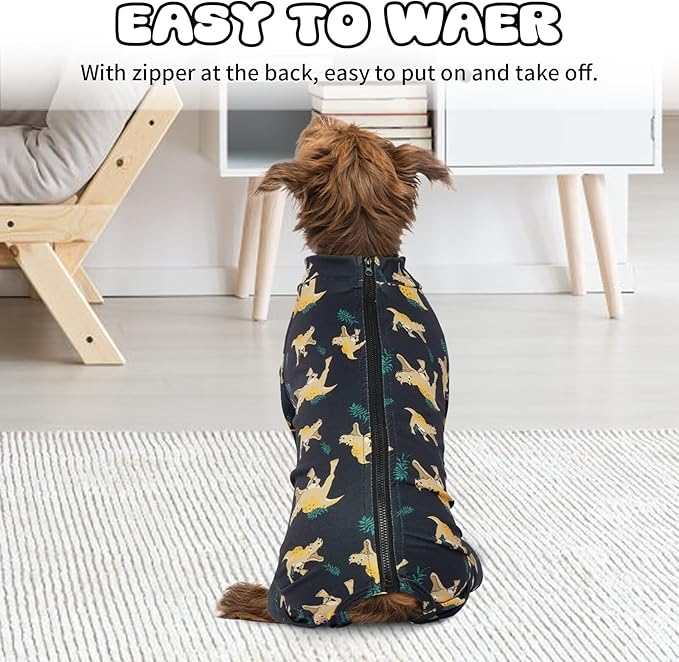 IDOMIK Dog Pajamas,Soft Dog Pjs Clothes with Zipper,Breathble Dog Shirts for Boys Girls,Dog Apparel Shirt Onesie,Dog Recovery Suit for Small Medium Large Dogs,Dog Anxiety Relief Onesies Darkgray,M