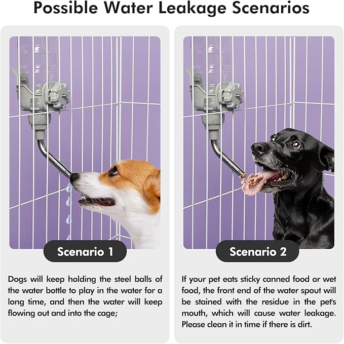 Vannon Dog Water Dispenser for Cage, 15oz Auto Feeding Crate Water Bottle for Dogs, Cats & Rabbits, Pet Nozzle Diameter: 12mm, BPA Free, Grey