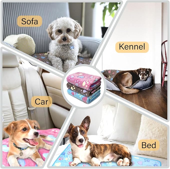 1 Pack 3 Dog Blankets for Medium Dogs, Super Soft Flannel Pet Blanket Mat - 30 x 20in, Cute Claw Pattern