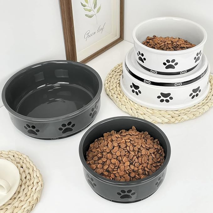 KPWACD Ceramic Pet Bowl for Dogs and Cats, Weighted Non-Slip Dog Bowls Food and Water Dish, Durable Pets Feeding Bowls Suitable for Small, Medium, and Large Dogs, White, 70 Oz