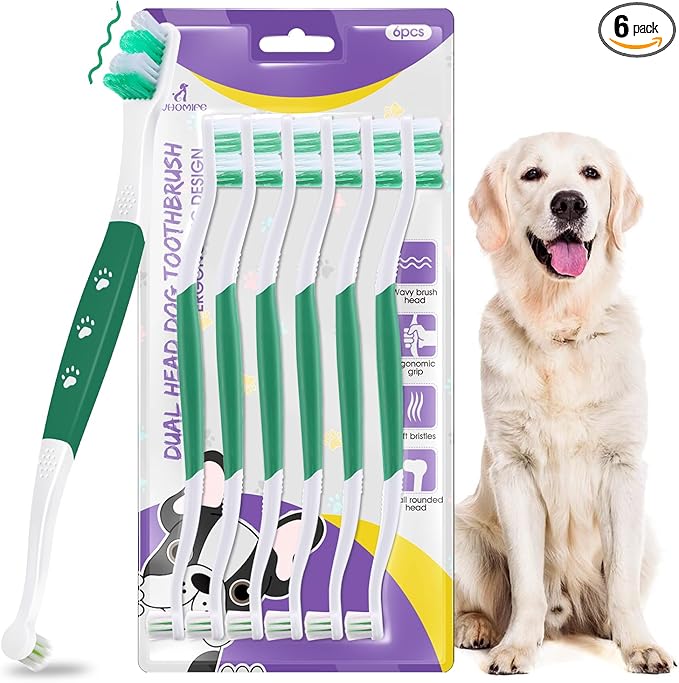 Dog Toothbrush - Dual Head Tooth Brush Newly Upgraded 60° Wavy Brush Head - Surrounds Teeth Like a Cloud for Dental Care and Cleaning - Suitable for Large/Medium and Small Dogs (Small Head End)