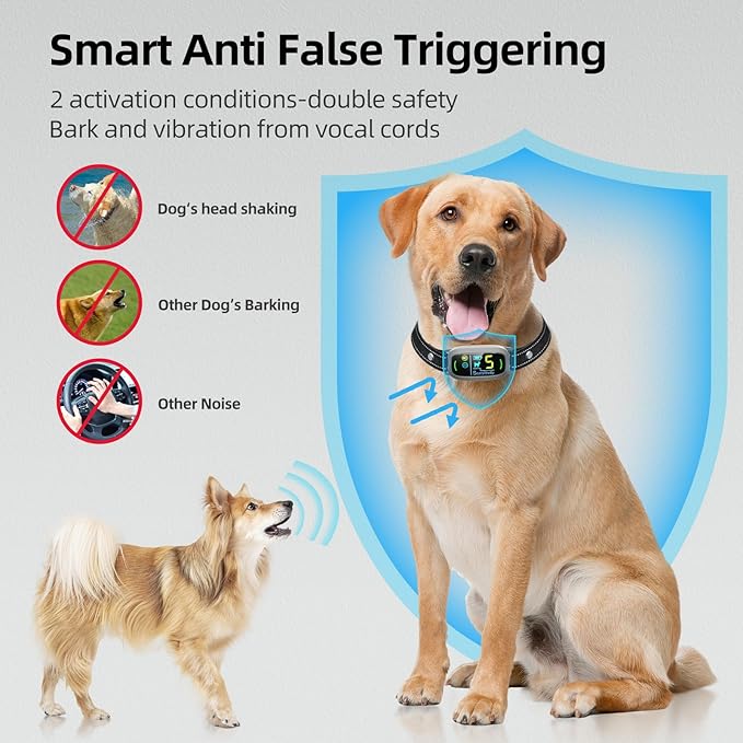 Dog Bark Collar for Large Medium Small Dogs, Rechargeable Smart Bark Collar, Anti Barking Training Collar with 5 Adjustable Sensitivity Beep Vibration (Grey)