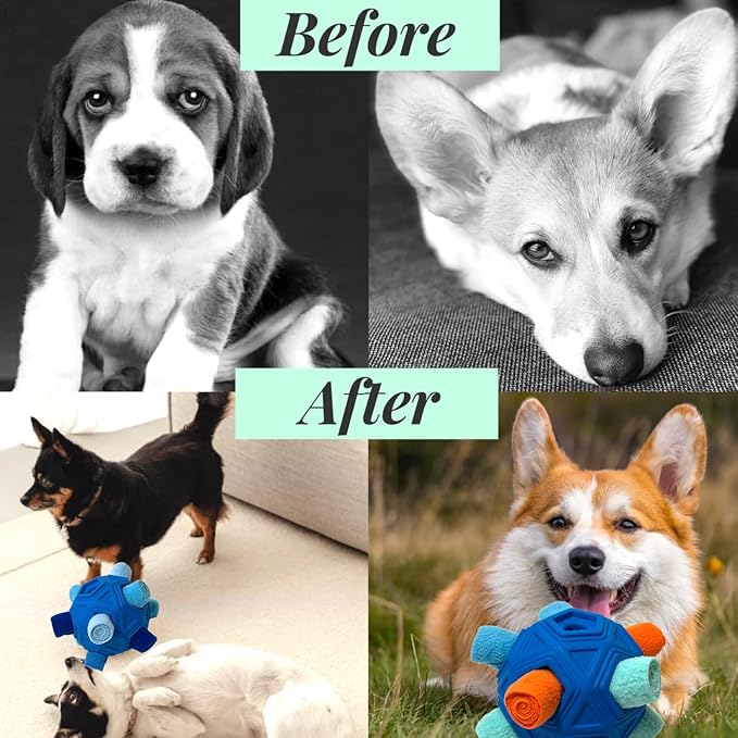 Snuffle Ball for Dog Toys Unbreakable Upgrade Ball Interactive Toy Foraging Snuffle Mat Puppy Treat Dispenser Slow Feeder Dog Puzzle Toys for Small, Medium, Large Pets (Blue Tangerine New)