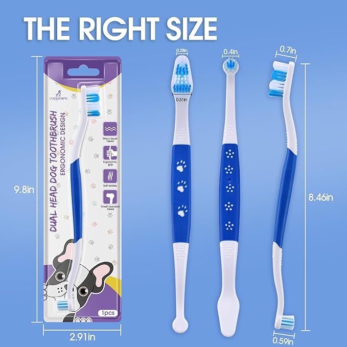 Dog Toothbrush - Dual Head Tooth Brush Newly Upgraded 60° Wavy Brush Head - Surrounds Teeth Like a Cloud for Dental Care and Cleaning - Suitable for Large/Medium and Small Dogs (Small Head End)