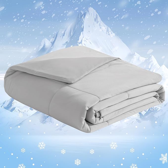 NTBAY Cooling Comforter King - Japanese Double-Sided Cold Tech Fabric Cooling Blanket for Hot Sleepers, Q-Max 0.45, All-Season Lightweight Blanket to Quickly Cool Down, 104x90 Inches, Light Grey