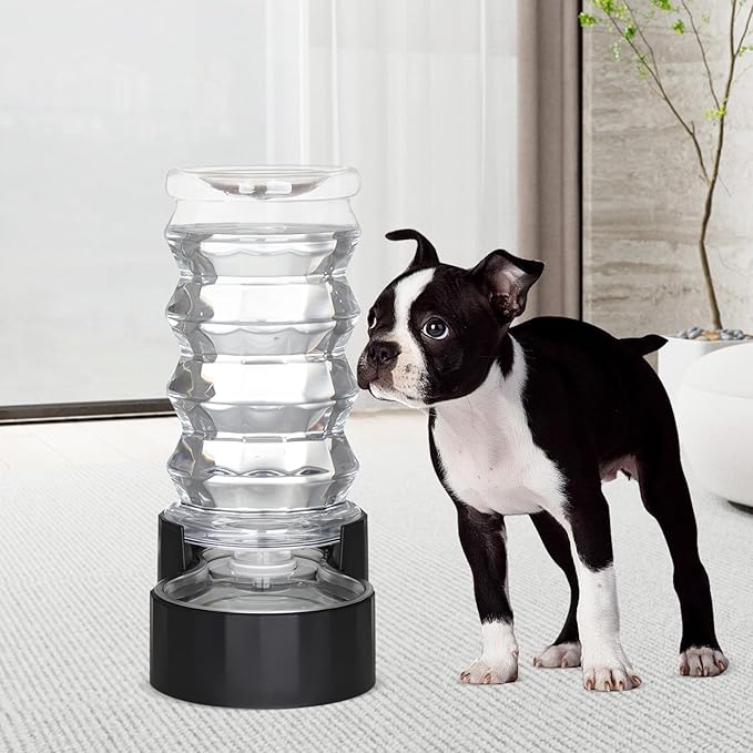 8L Automatic Pet Waterer, 100% BPA Free, Stainless Steel Gravity Feeder, Convenient Drinking Water Dispenser Designed for Dogs and Cats (Black, 8L)