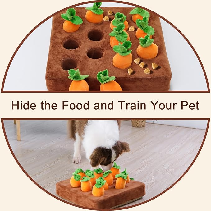 Interactive Dog Toys,Carrot Snuffle Mat for Dogs Plush Puzzle Toys 2 in 1 Non-Slip Nosework Feed Games Pet Stress Relief with 12 Carrots