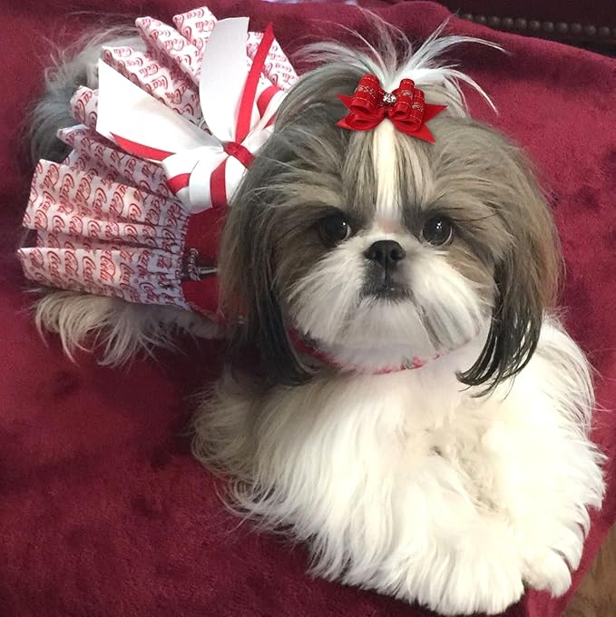 Yxiang 24PCS Dog Hair Bows, Red Cute Dog Hair Bows Yorkie Puppy Bows with Rubber Band Pet Grooming Bows Colored Polka Dot Dog Hair Accessories for Small Dogs