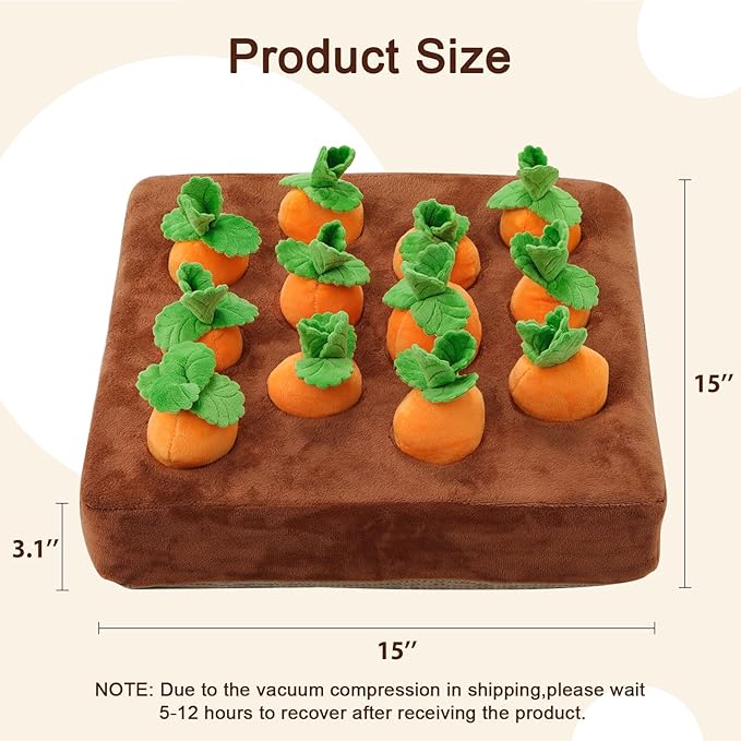 Interactive Dog Toys,Carrot Snuffle Mat for Dogs Plush Puzzle Toys 2 in 1 Non-Slip Nosework Feed Games Pet Stress Relief with 12 Carrots