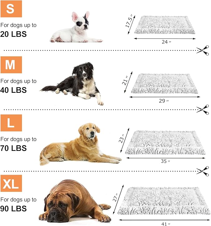 2 in 1 Dog Bed Crate Pad Mat Washable Reversible (Cool & Warm) Soft Fluffy Pet Kennel Beds for Large Medium Small Puppy Cat Sleeping Mattress Machine Wash Dog Cooling Mats (Grey, 24"*17.5"*1.5")