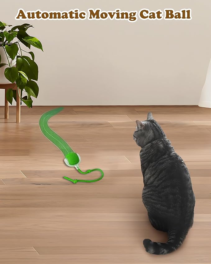 Interactive Cat Toy Balls - Automatic Interactive Cat Toys for Indoor Cats, Smart Self Rolling Interactive Cat Dog Ball, Electric Dog Ball Toy for Bored Indoor Adult Cats Kitten, Rechargeable, Green