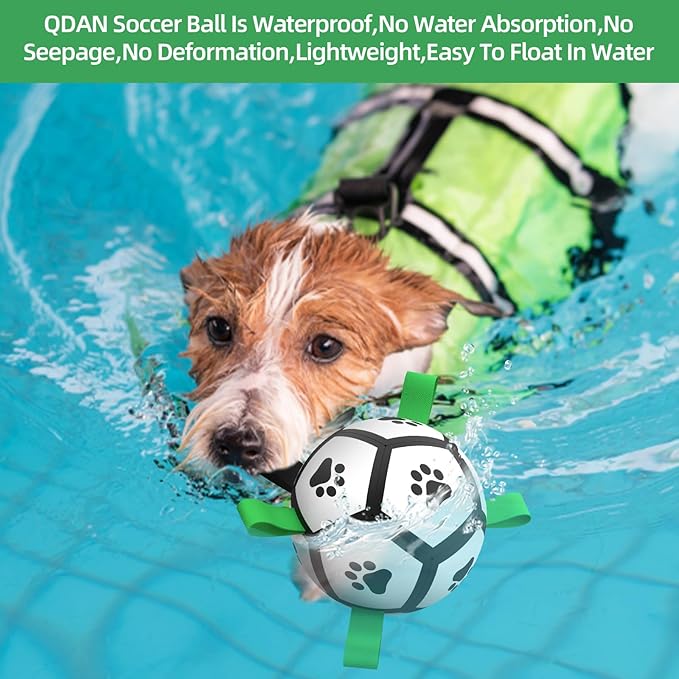 QDAN Dog Toys Soccer Ball with Straps, Interactive Toys for Tug of War, Puppy Birthday Gifts, Dog Water Toy, Durable Balls World Cup for Small Dogs(5 Inch)