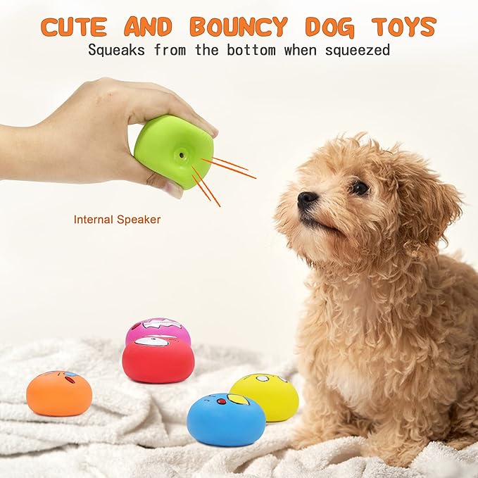 Latex Dog Squeaky Toys Balls for Teething Puppies, Small, Medium Dogs, 6 Pcs Bouncy Cute Face Pet Dog Toys