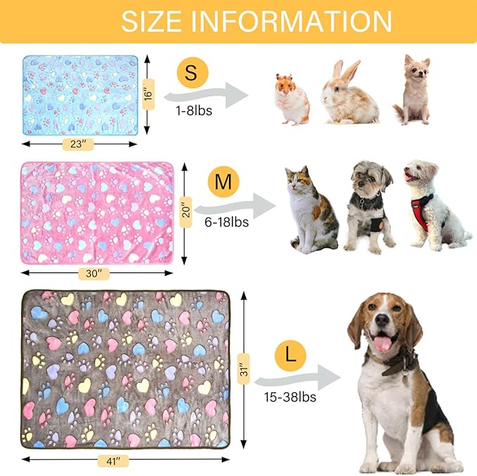 1 Pack 3 Dog Blankets for Medium Dogs, Super Soft Flannel Pet Blanket Mat - 30 x 20in, Cute Claw Pattern