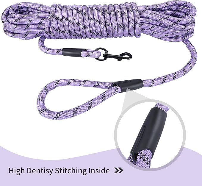 Long Dog Leash for Training 30Ft-Reflective Nylon Rope with Swivel Hook-Recall Agility Lead for Large Small Medium Dogs Outside Walking Hiking-Purple